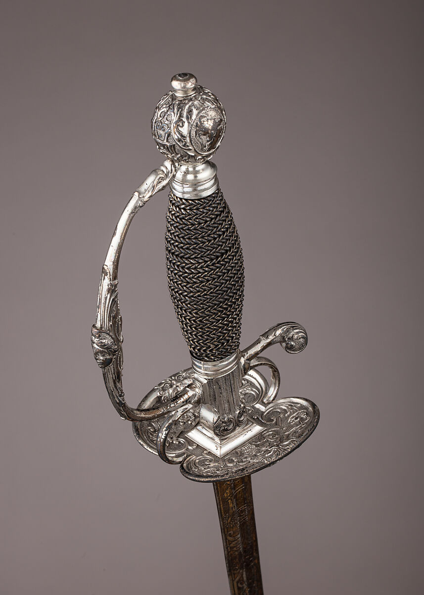 Smallsword, Silver, steel, wood, textile, gold, German, possibly Augsburg