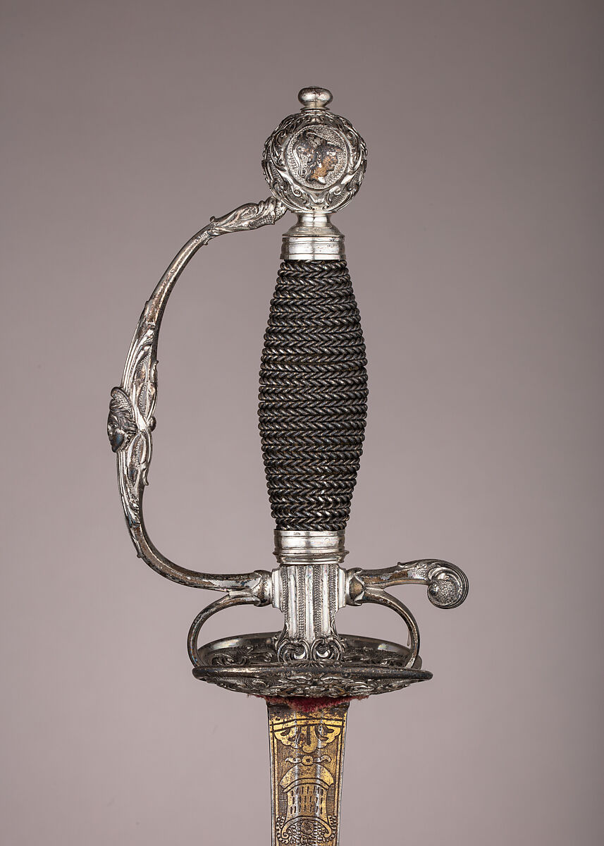 Smallsword, Silver, steel, wood, textile, gold, German, possibly Augsburg 