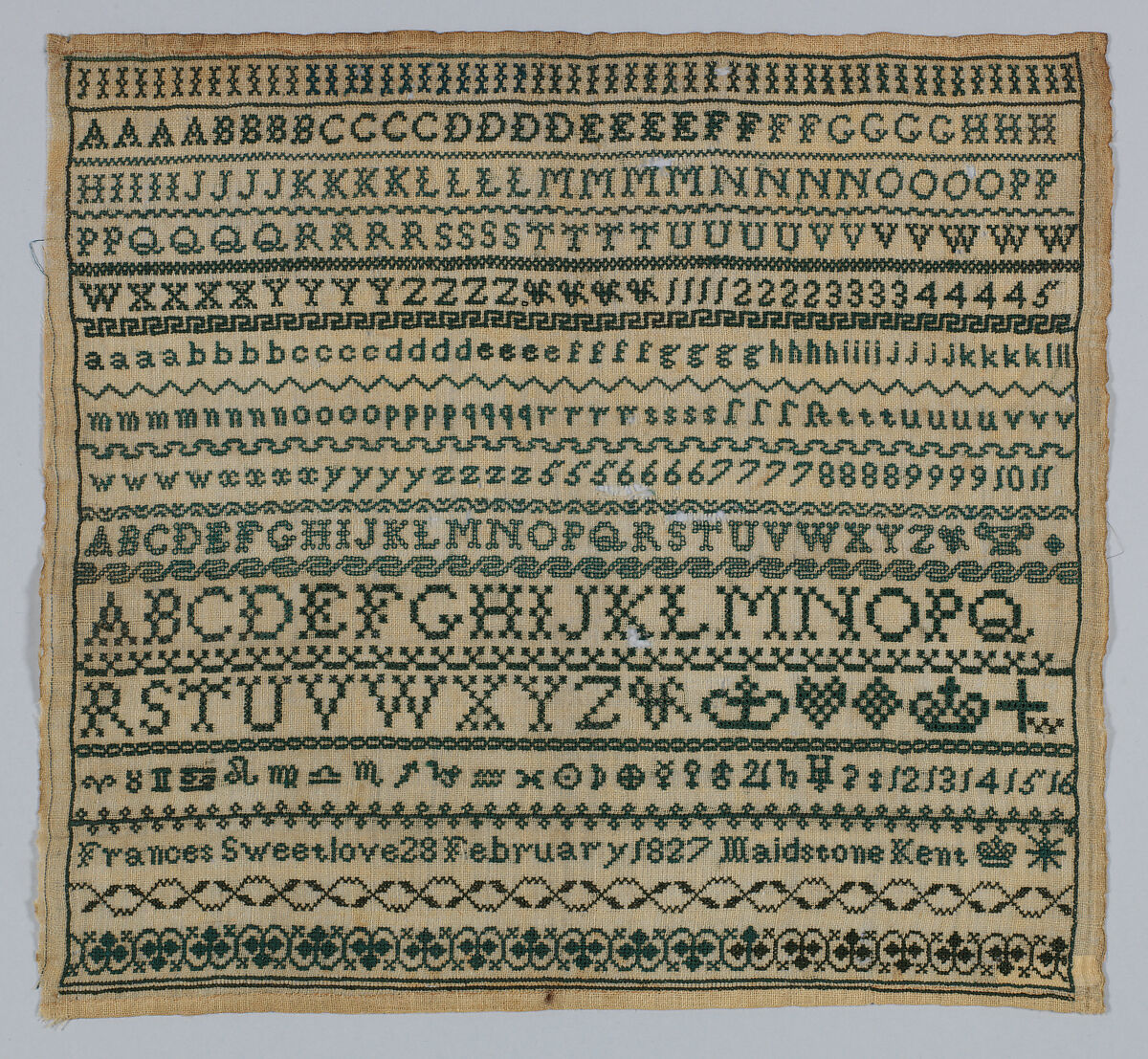 Sampler, Silk and wool, British 