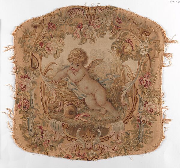 Reclining Putto, probably Beauvais, Silk, wool (25-27 warps per inch, 10 per cm.), French, probably Beauvais 