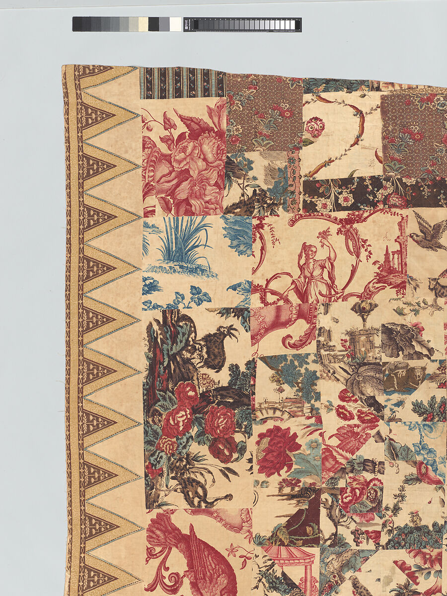 Pieced and quilted coverlet, Cotton, British