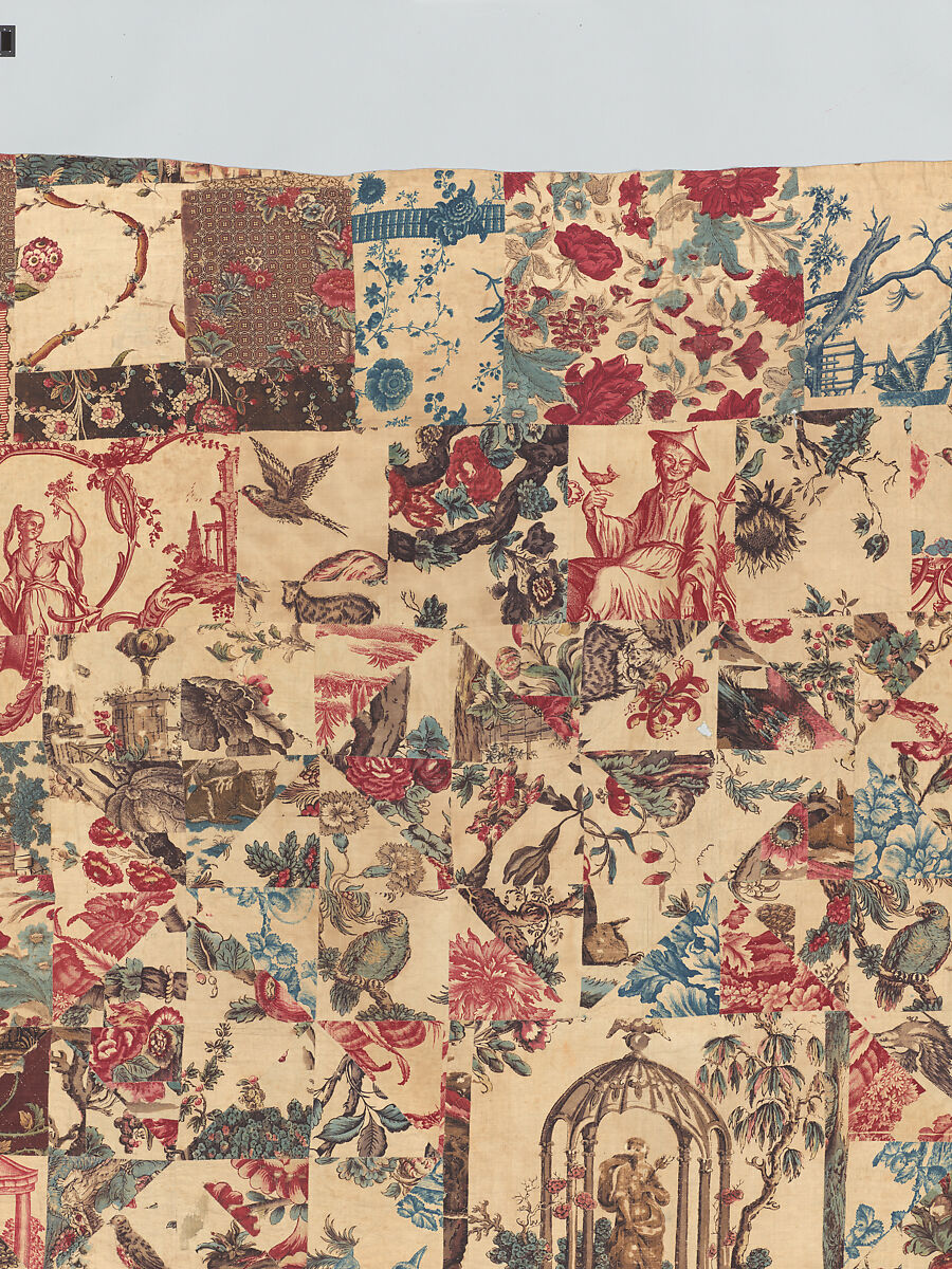 Pieced and quilted coverlet, Cotton, British