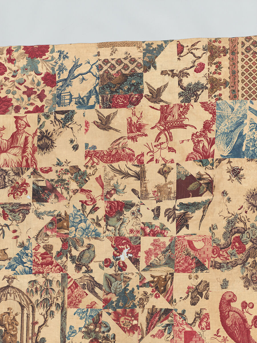 Pieced and quilted coverlet, Cotton, British