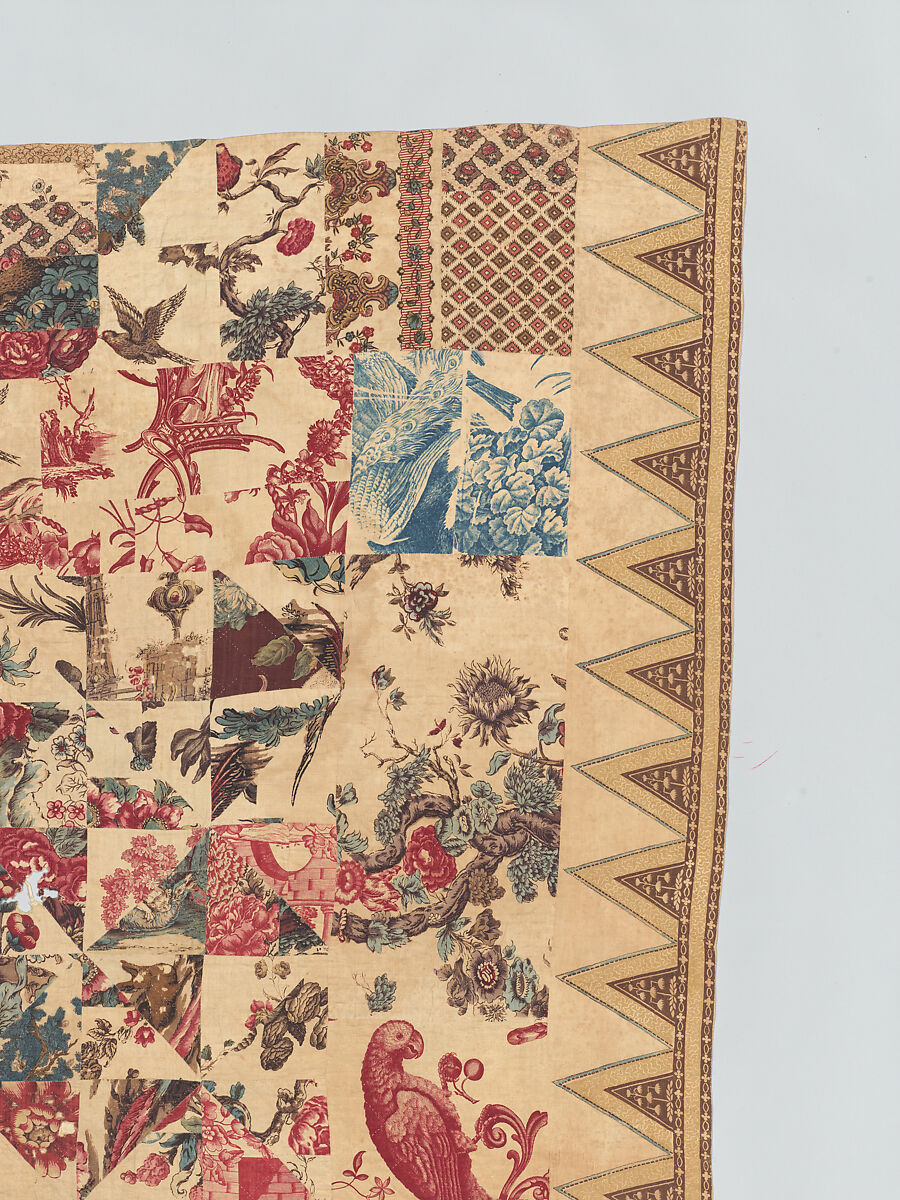 Pieced and quilted coverlet, Cotton, British