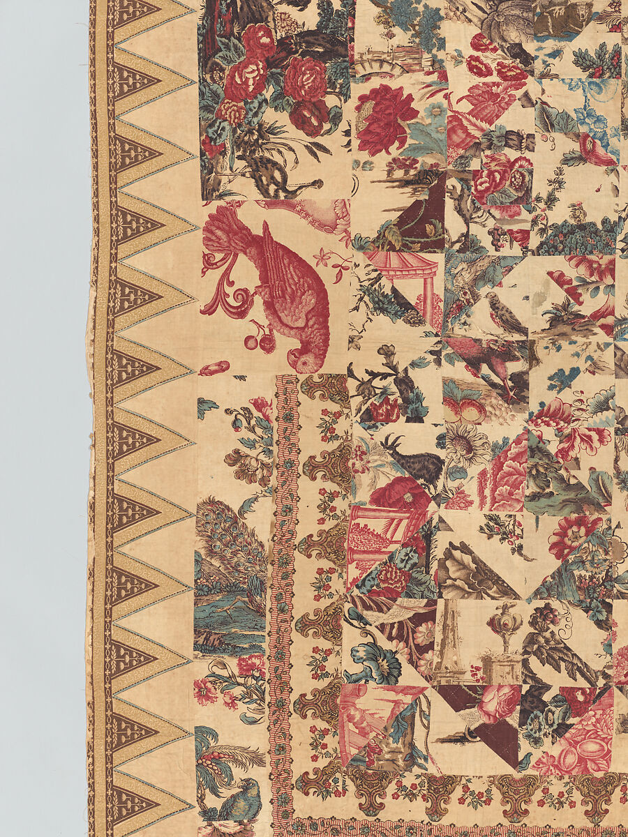 Pieced and quilted coverlet, Cotton, British