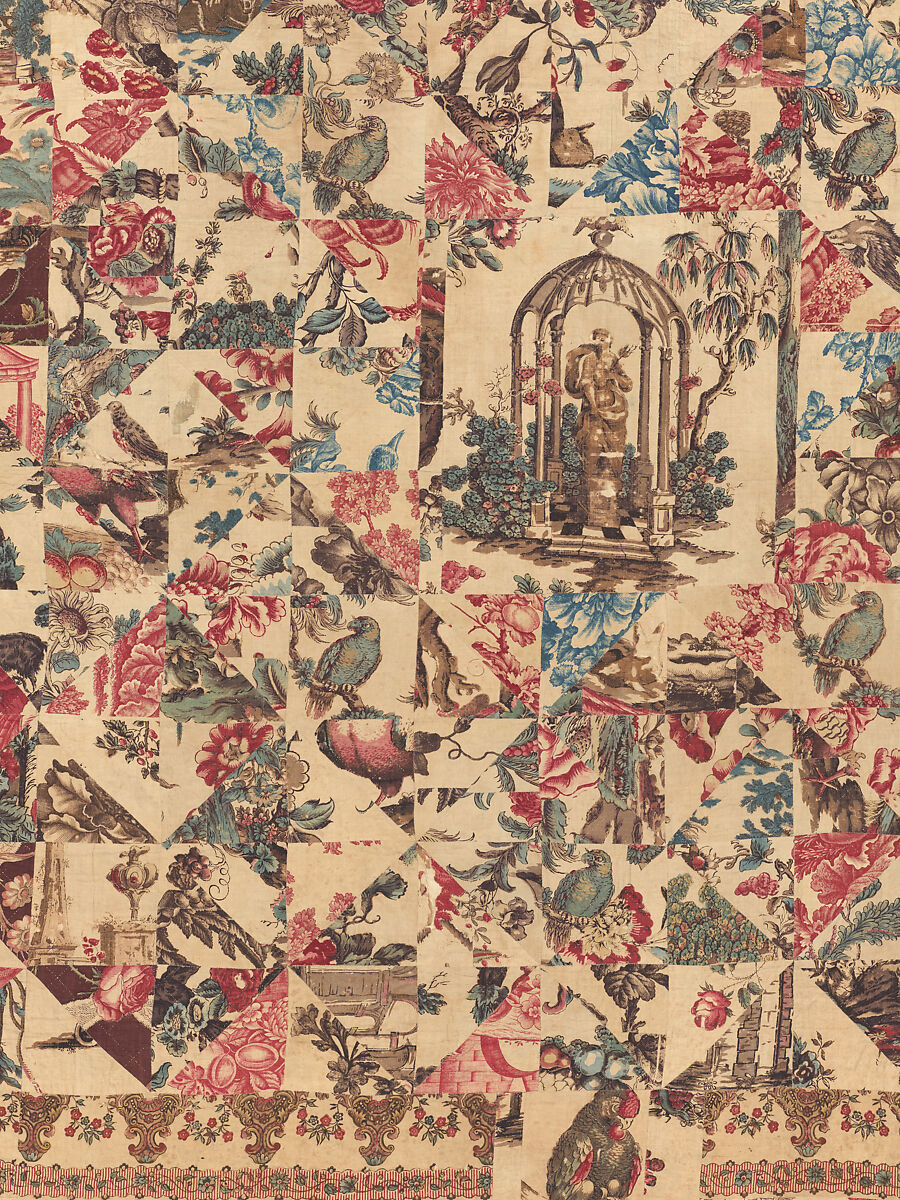 Pieced and quilted coverlet, Cotton, British