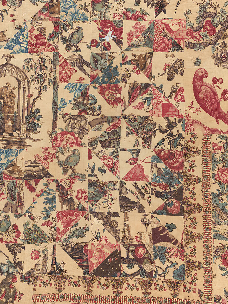 Pieced and quilted coverlet, Cotton, British