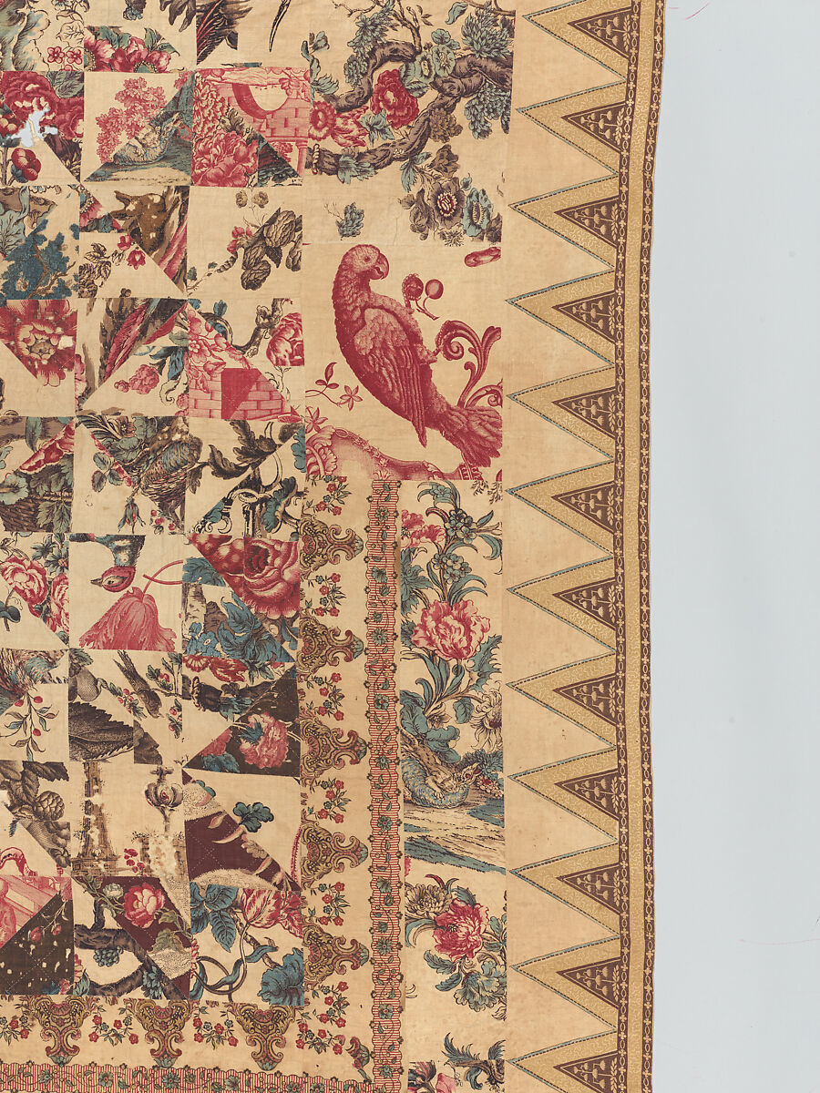 Pieced and quilted coverlet, Cotton, British