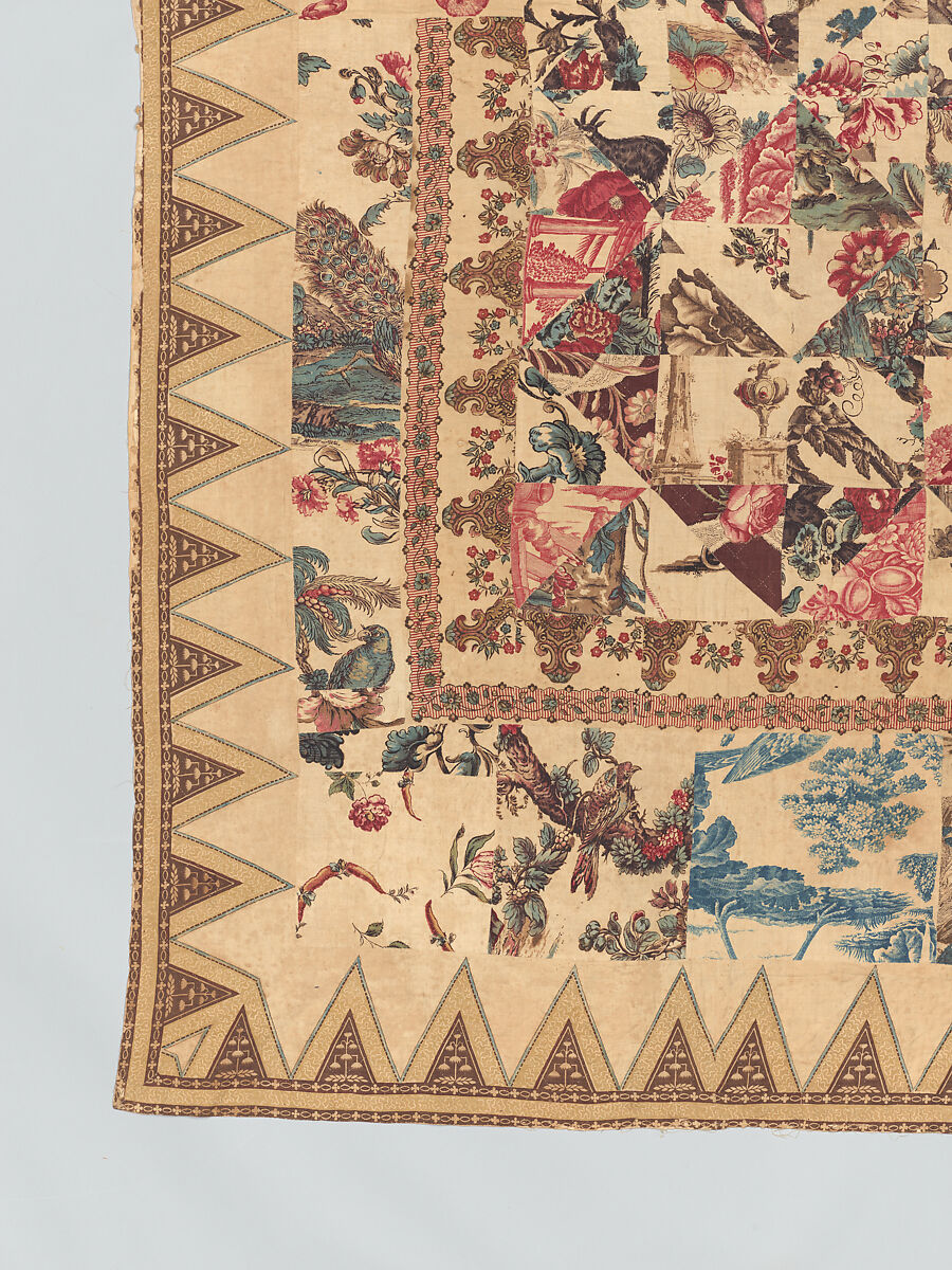Pieced and quilted coverlet, Cotton, British
