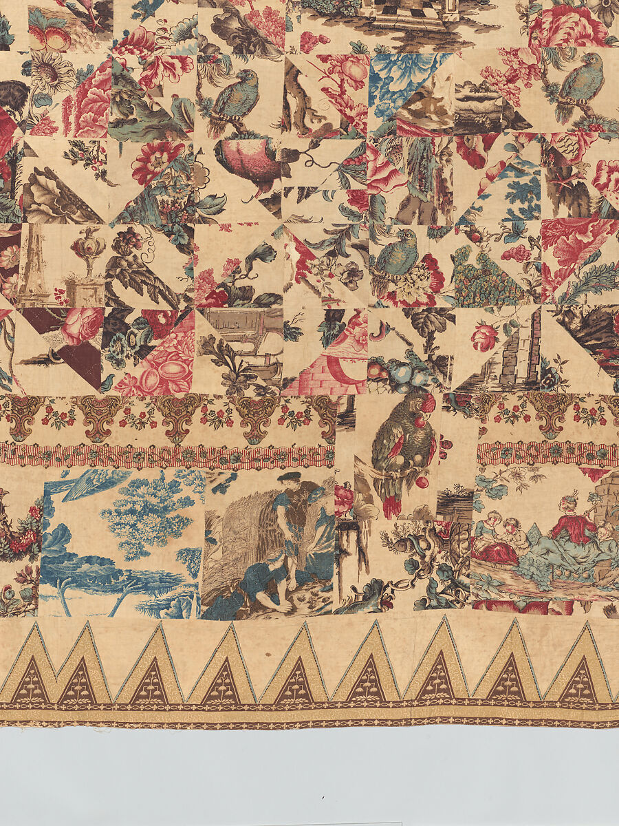 Pieced and quilted coverlet, Cotton, British