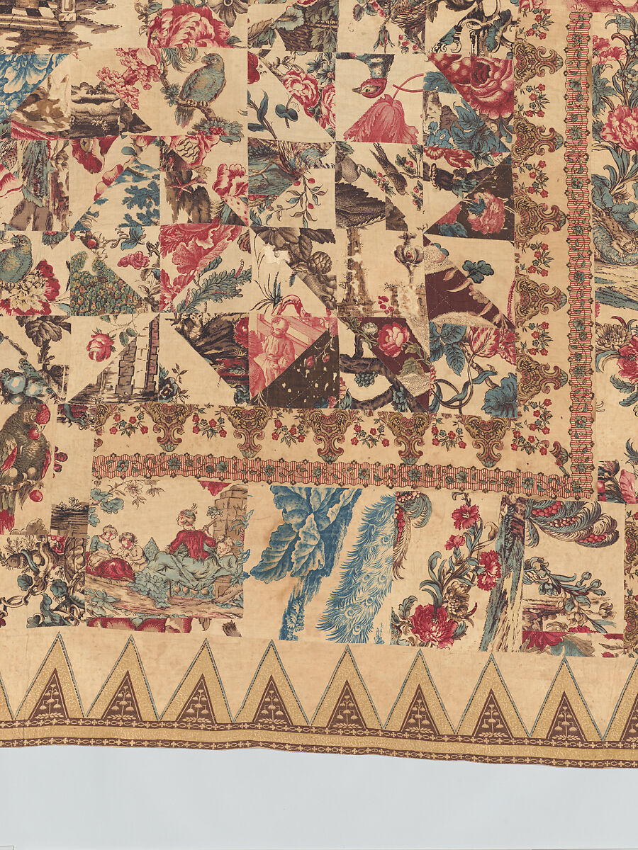 Pieced and quilted coverlet, Cotton, British