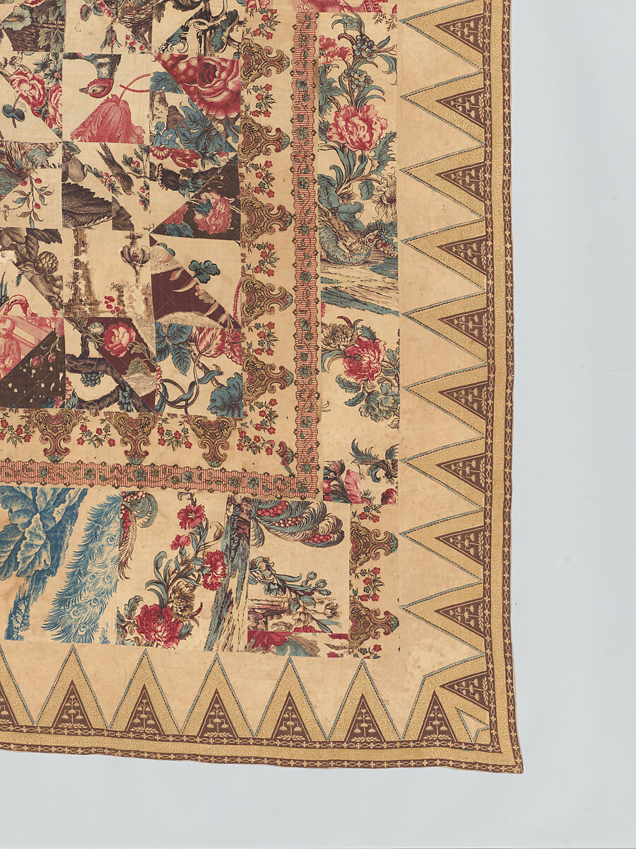 Pieced and quilted coverlet, Cotton, British