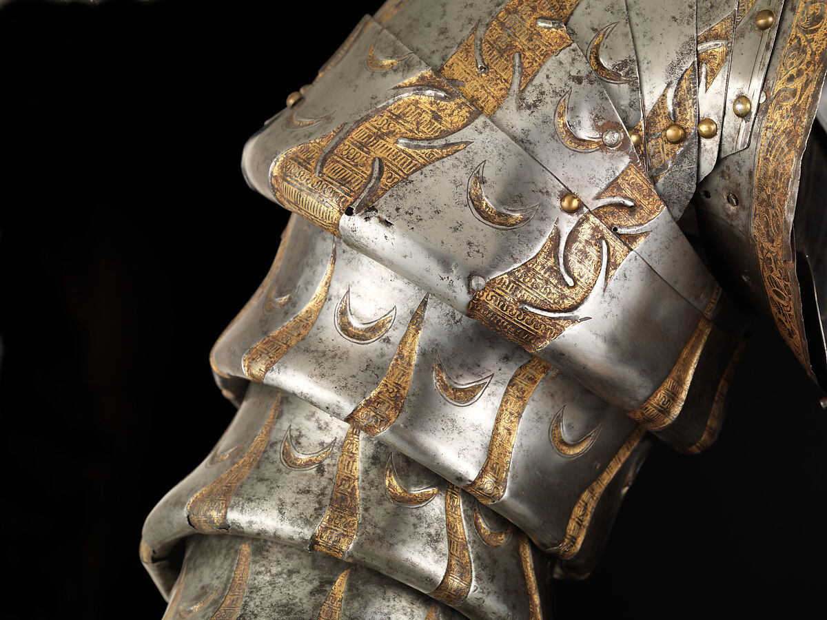 Pair of Vambraces (Arm Defenses) from a Costume Armor, Kolman Helmschmid (German, Augsburg 1471–1532), Steel, copper alloy, gold, German, Augsburg 