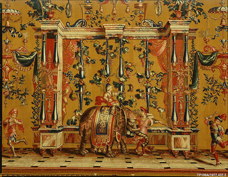 The Elephant from a set of five Grotesques, Designed by Jean-Baptiste Monnoyer (French, Lille 1636–1699 London), Wool, silk (21-27 warps per inch, 8-9 per cm.), French, Beauvais