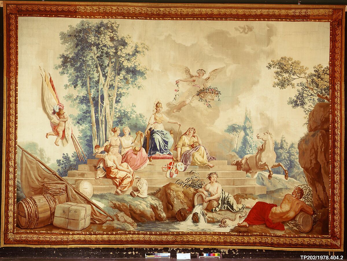 Europe from a set of The Four Continents, Jean Jacques François Le Barbier (French, Rouen 1738–1826 Paris), Wool, silk (19-21 warps per inch, 8 per cm.), French, Beauvais 