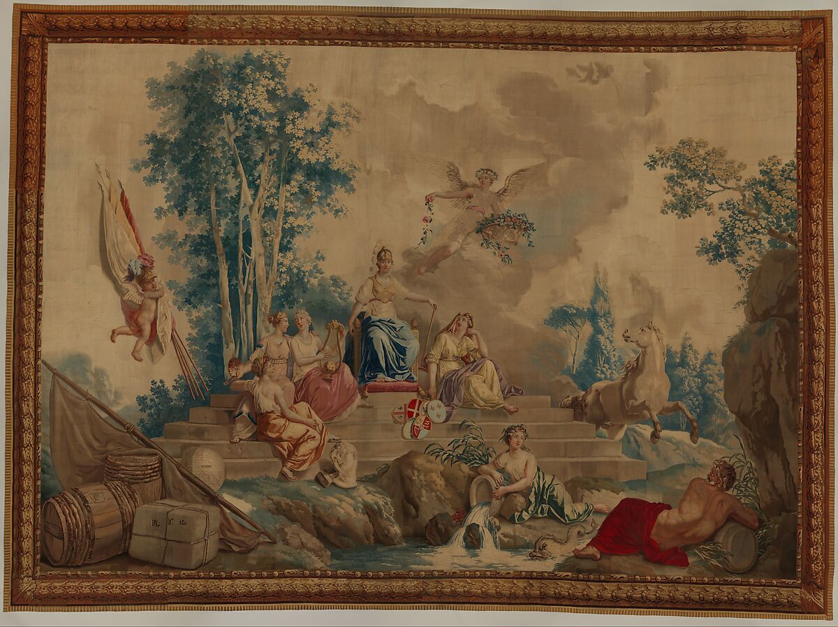 Europe from a set of The Four Continents, Jean Jacques François Le Barbier (French, Rouen 1738–1826 Paris), Wool, silk (19-21 warps per inch, 8 per cm.), French, Beauvais
