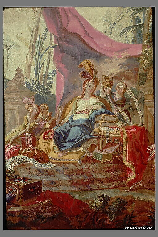 Asia from a set of The Four Continents, Jean Jacques François Le Barbier (French, Rouen 1738–1826 Paris), Wool, silk (19-21 warps per inch, 8 per cm.), French, Beauvais