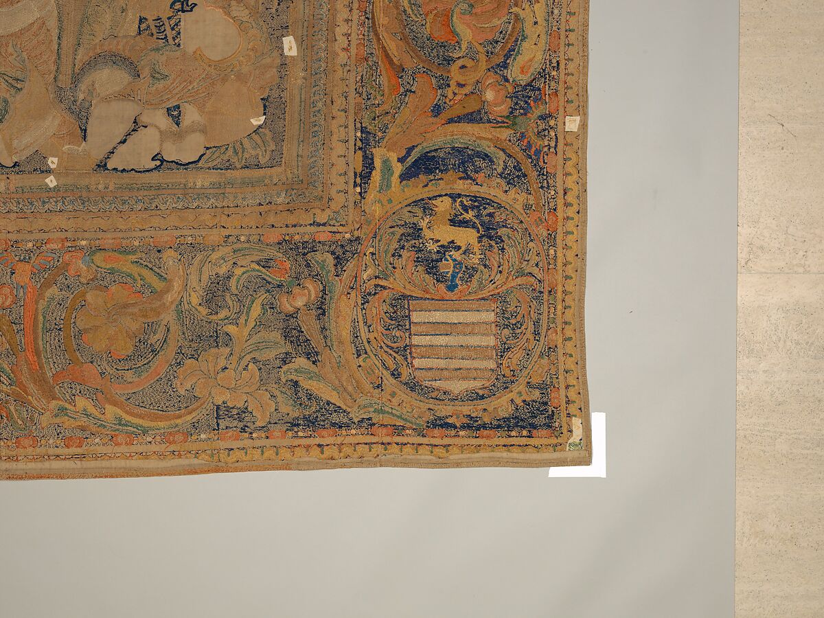 The Abduction of Helen from a set of The Story of Troy, Related to a woodcut by Bernard Salomon (French, ca. 1508–ca. 1561), Cotton, embroidered with silk and gilt-paper-wrapped thread, pigment, Chinese, Macao