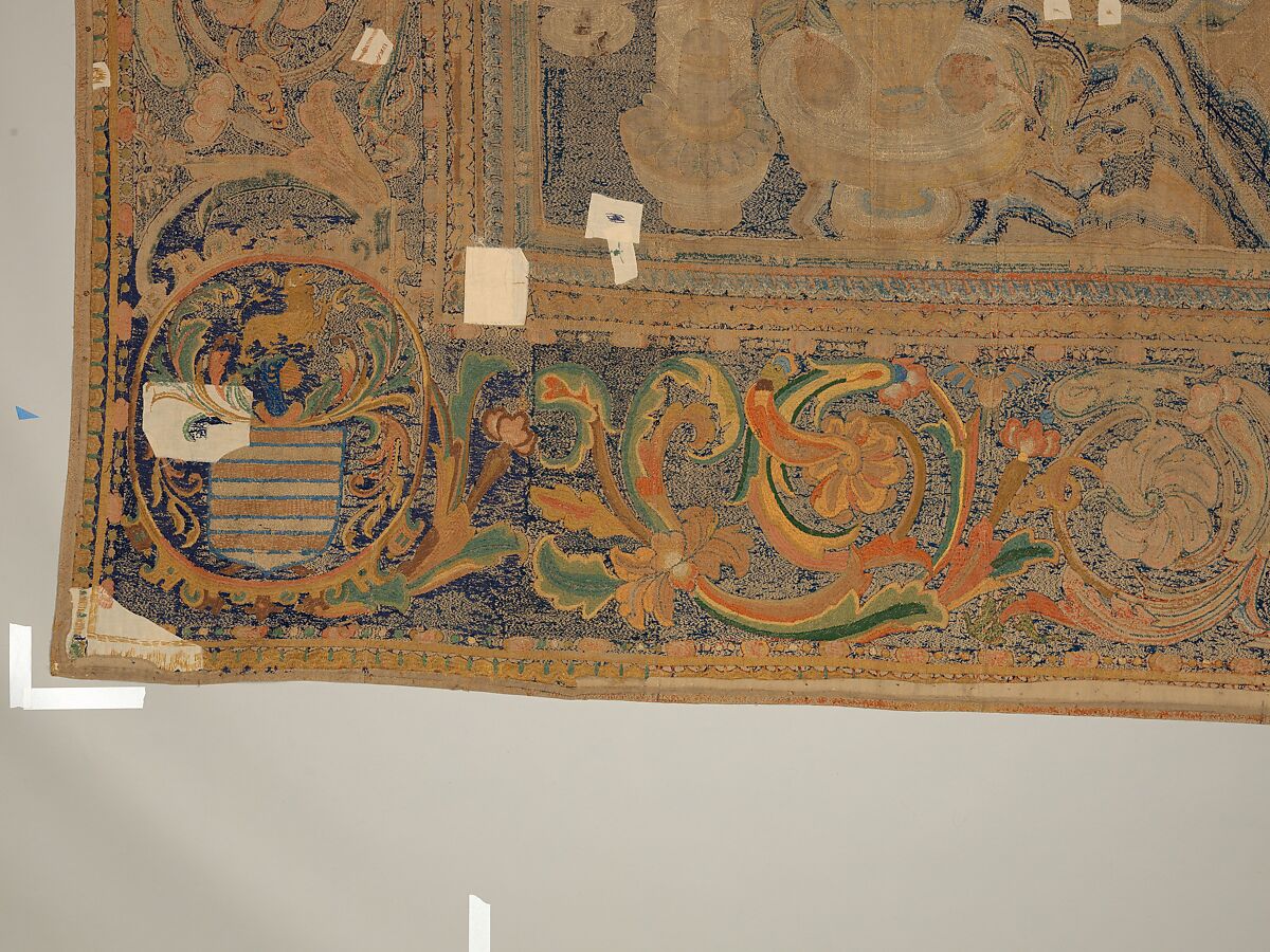 The Abduction of Helen from a set of The Story of Troy, Related to a woodcut by Bernard Salomon (French, ca. 1508–ca. 1561), Cotton, embroidered with silk and gilt-paper-wrapped thread, pigment, Chinese, Macao