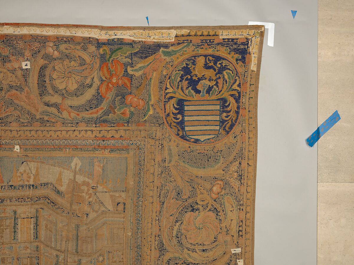 The Abduction of Helen from a set of The Story of Troy, Related to a woodcut by Bernard Salomon (French, ca. 1508–ca. 1561), Cotton, embroidered with silk and gilt-paper-wrapped thread, pigment, Chinese, Macao