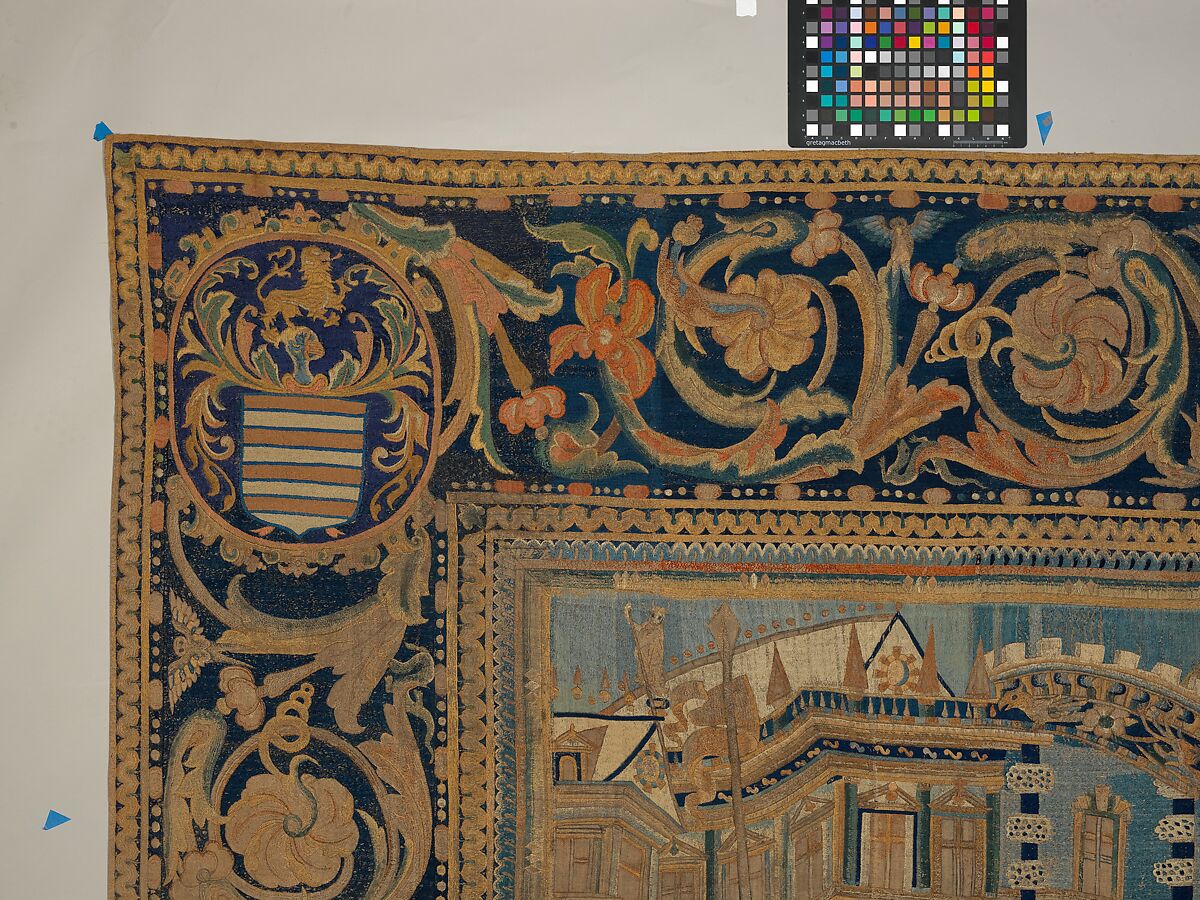 The Abduction of Helen from a set of The Story of Troy, Related to a woodcut by Bernard Salomon (French, ca. 1508–ca. 1561), Cotton, embroidered with silk and gilt-paper-wrapped thread, pigment, Chinese, Macao