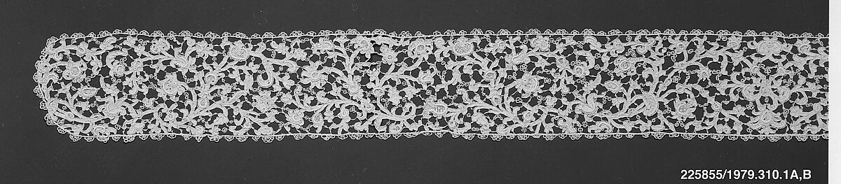 Joined lappets, Linen, needle lace, Italian 