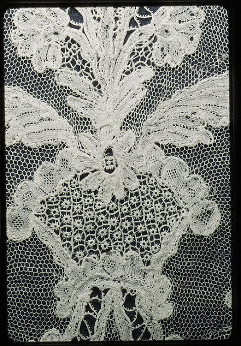 Lappet (one of a pair), Needle lace, point d’Alençon, linen, French