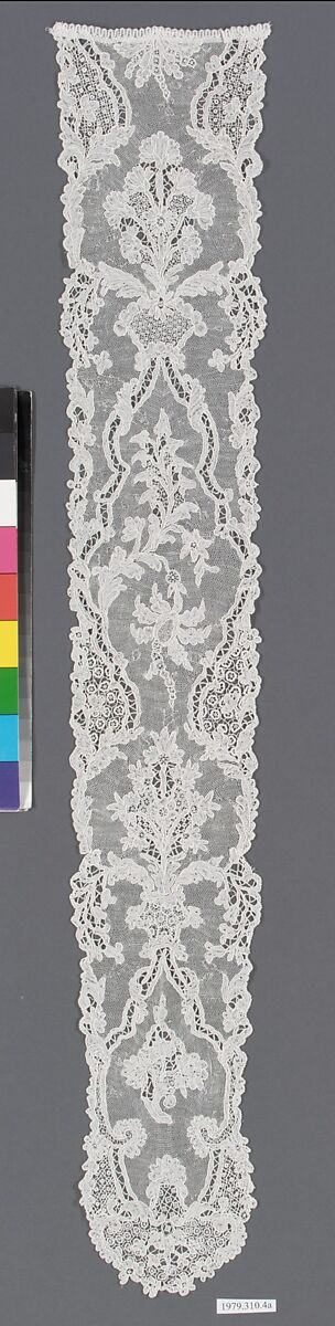 Lappet (one of a pair), Needle lace, point d’Alençon, linen, French