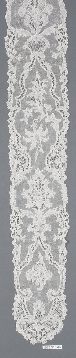 Lappet (one of a pair), Needle lace, point d’Alençon, linen, French