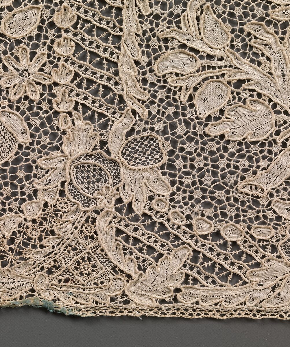 Cap crown, Needle lace, point d’Alençon, linen, French
