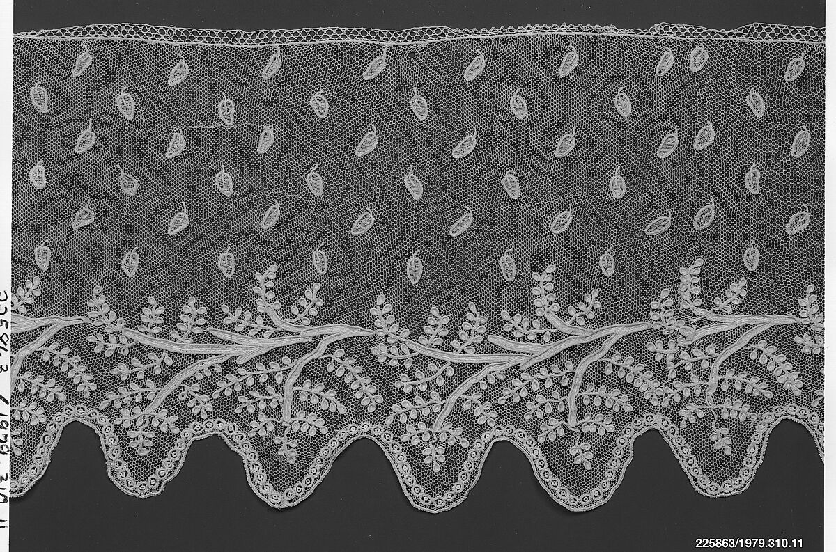 Edging, Needle lace, point d’Alençon, linen, horse hair, French 