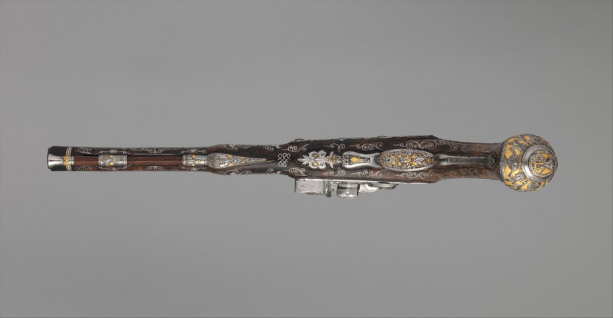 Pair of Flintlock Pistols Made for Ferdinand IV, King of Naples and Sicily (1751–1825), Royal Arms Manufactory at Torre Annunziata (Italian, Naples, established 1757), Steel, gold, wood (walnut), silver, Italo-Spanish, Naples
