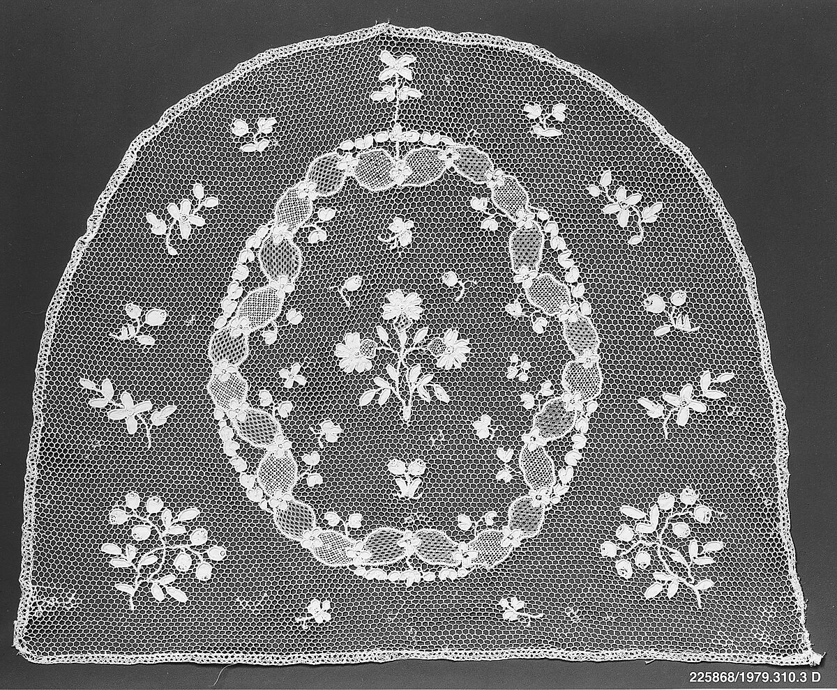 Cap crown, Needle lace, point d'Argentan, linen, French