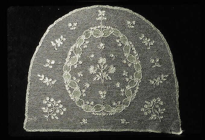 Cap crown, Needle lace, point d'Argentan, linen, French 