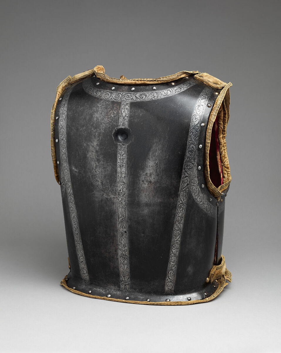 Cuirass, Steel, satin, velvet, silver galloon, sheepskin, leather, gold, German