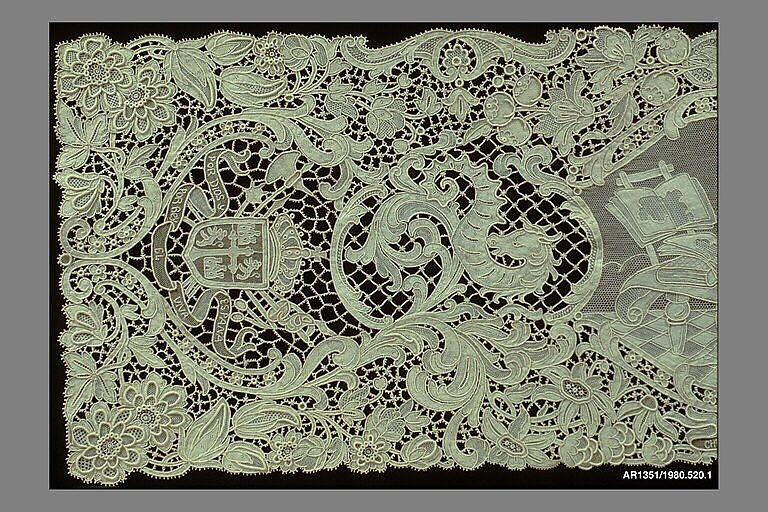 Runner (from a set of table linens), Linen, needle lace, Belgian