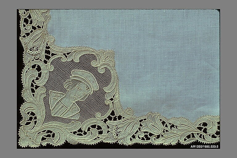 Napkin (from a set of table linens), Linen, needle lace, Belgian 