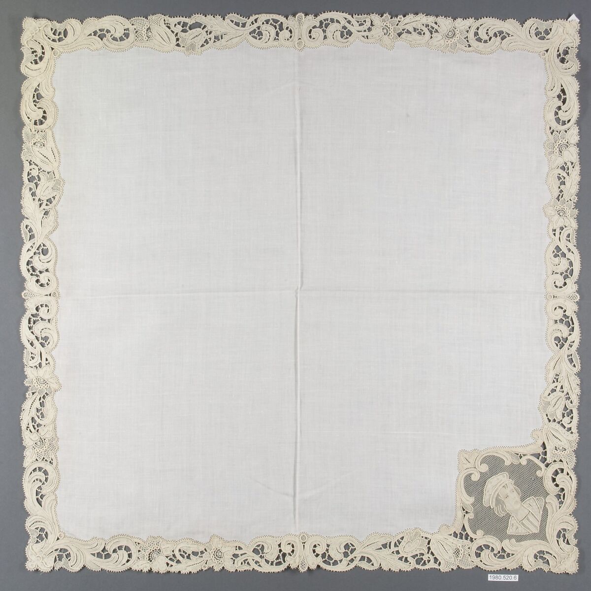 Napkin (from a set of table linens), Linen, needle lace, Belgian