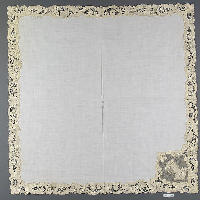 Napkin (from a set of table linens), Linen, needle lace, Belgian 