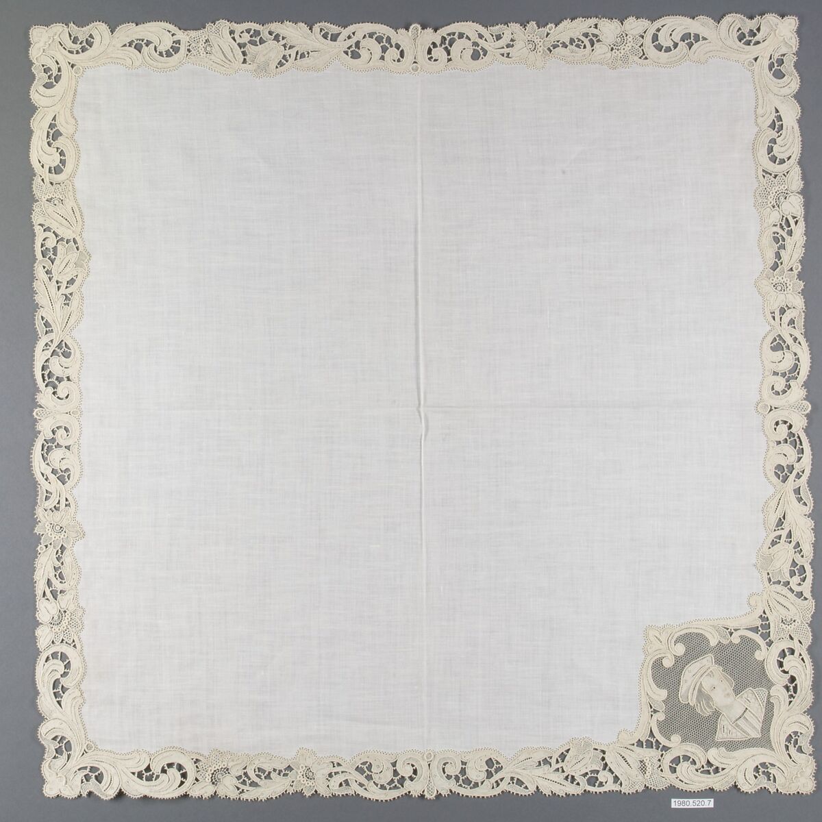 Napkin (from a set of table linens), Linen, needle lace, Belgian