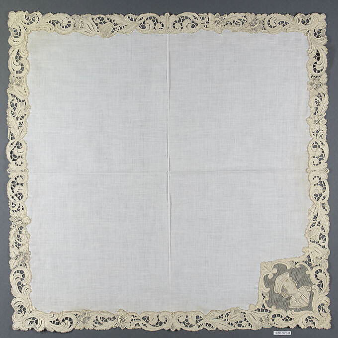 Napkin (from a set of table linens), Linen, needle lace, Belgian 