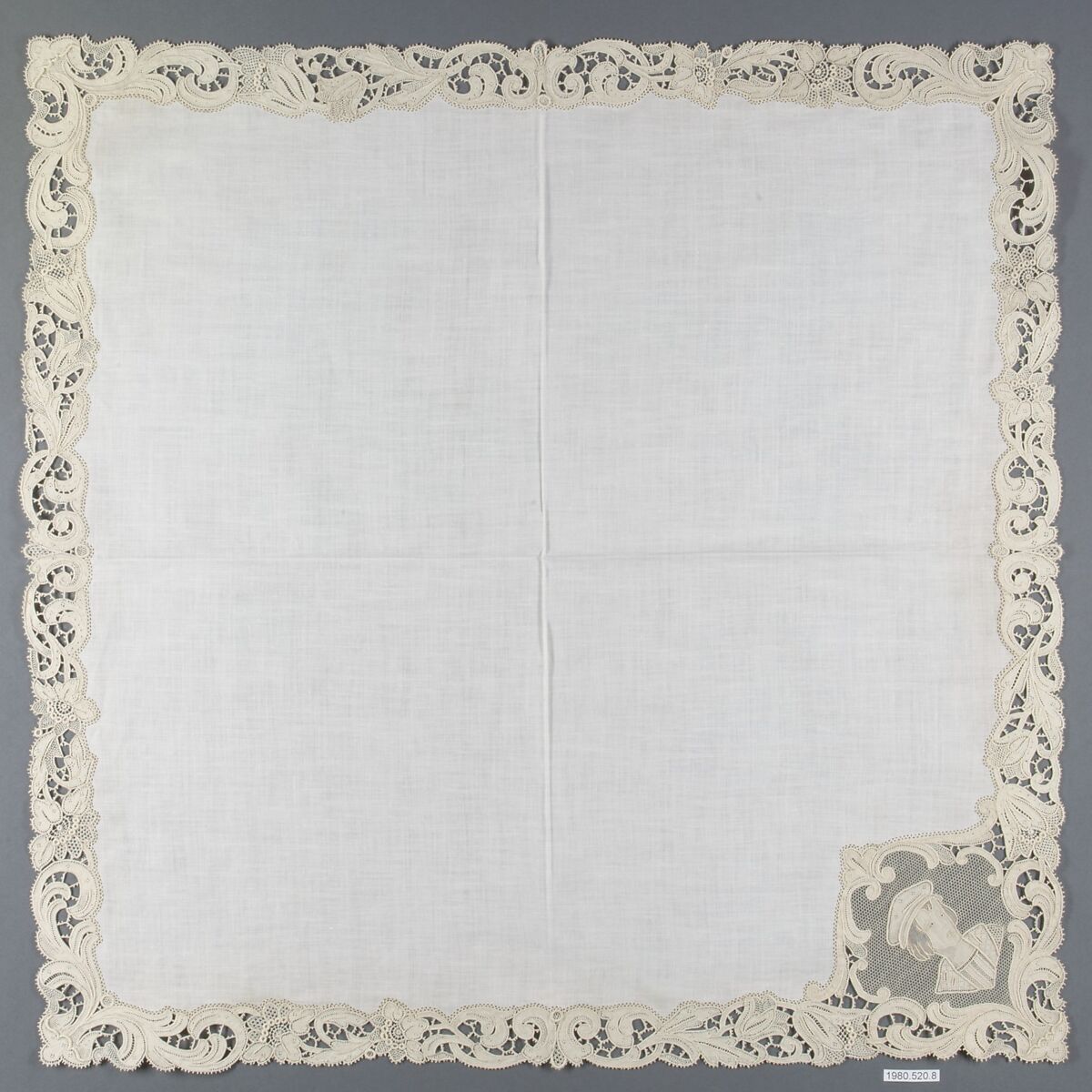 Napkin (from a set of table linens), Linen, needle lace, Belgian