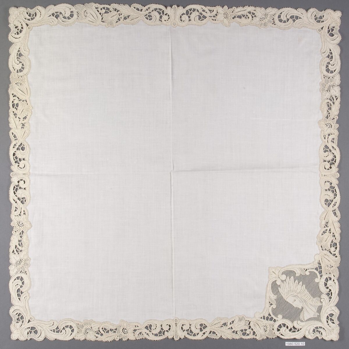 Napkin (from a set of table linens), Linen, needle lace, Belgian