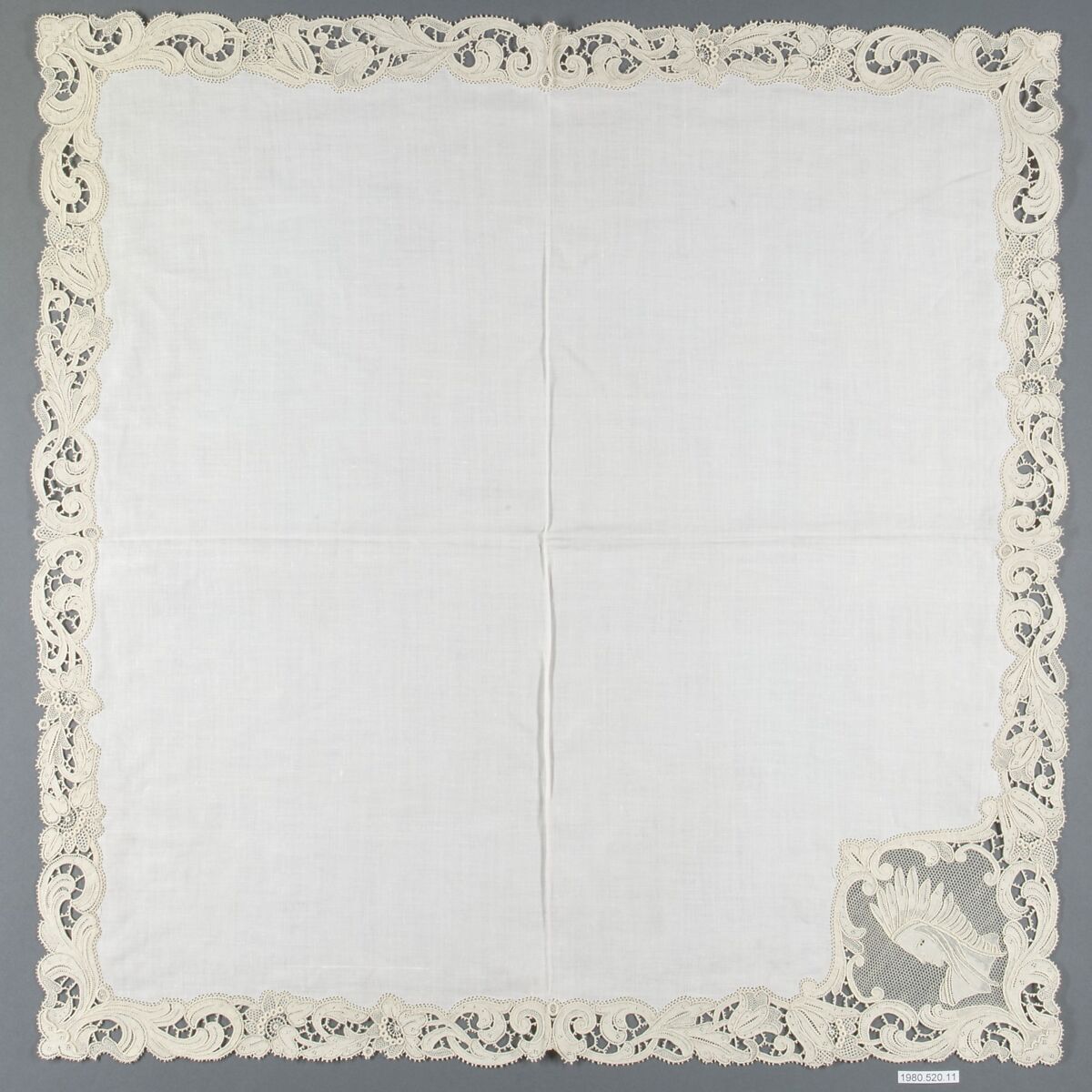 Napkin (from a set of table linens), Linen, needle lace, Belgian
