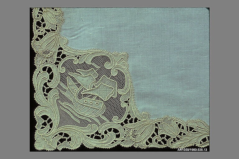 Napkin (from a set of table linens), Linen, needle lace, Belgian