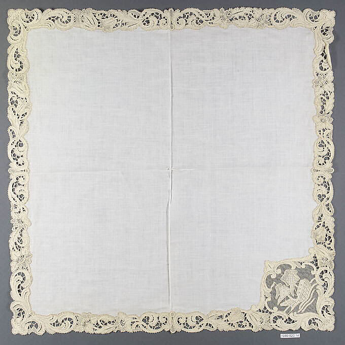 Napkin (from a set of table linens), Linen, needle lace, Belgian 