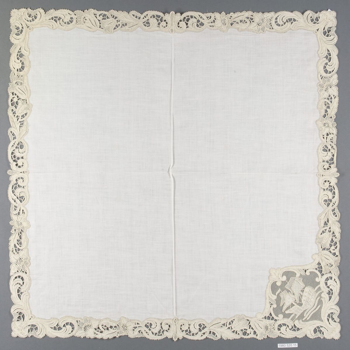 Napkin (from a set of table linens), Linen, needle lace, Belgian