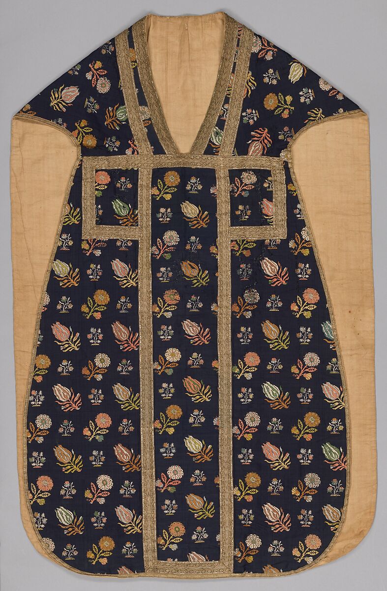 Chasuble, Plain-weave silk, brocaded, Italian, probably Venice