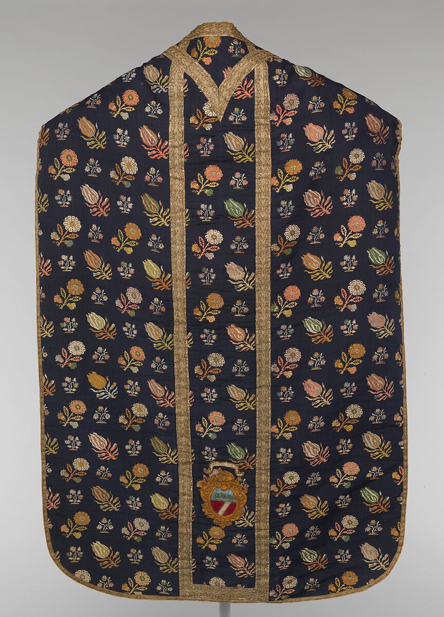 Chasuble, Plain-weave silk, brocaded, Italian, probably Venice