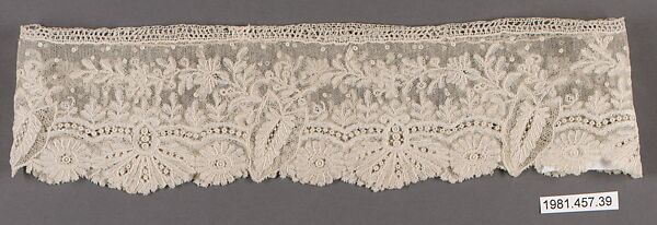Cuff (one of a pair), Bobbin lace, point d'Angleterre, Belgian or Flemish 